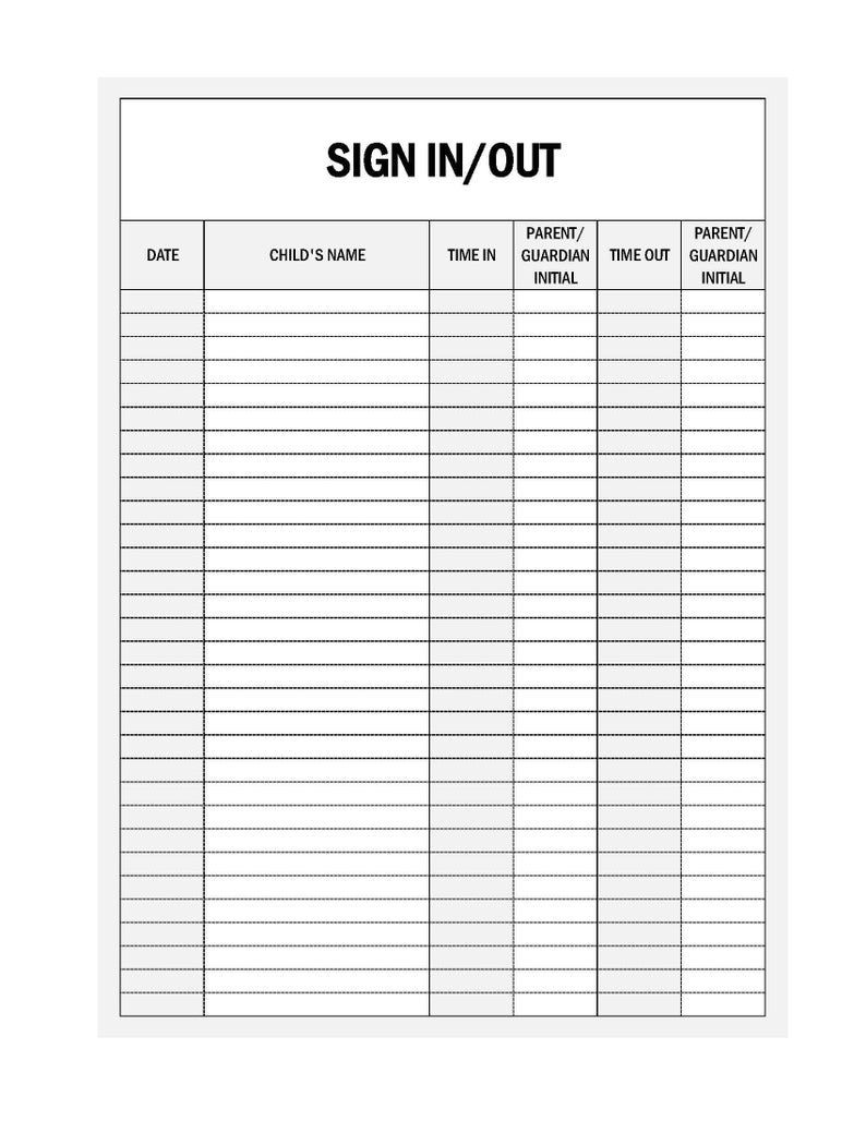 Daycare Paperwork, Daycare Forms, Childcare Sign In, Childcare Sign Out ...