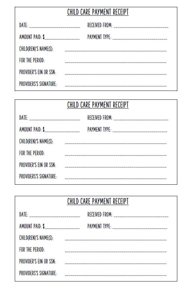 Daycare Child Care Nursery Payment Receipt Digital Download PDF Etsy