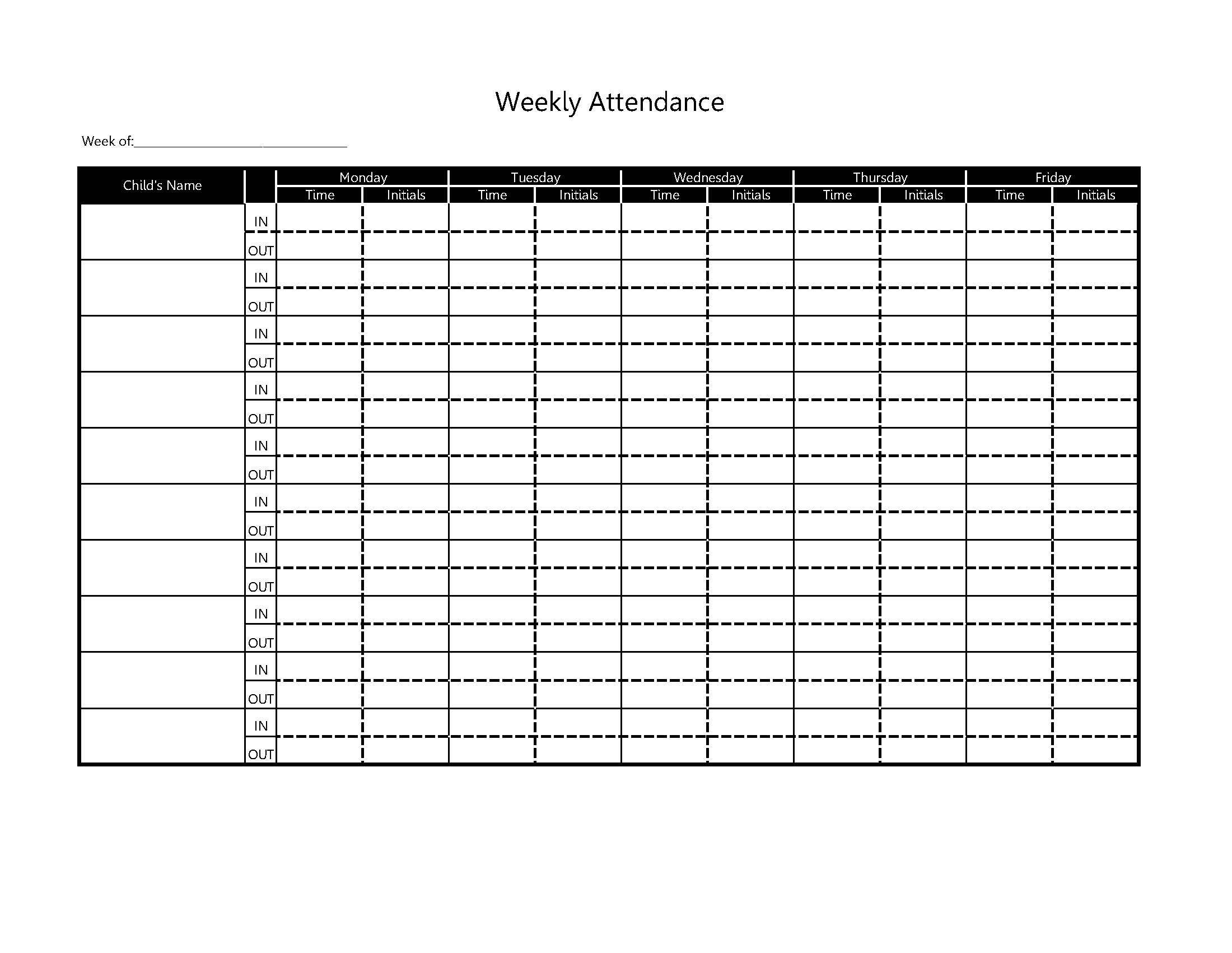 Daycare Nursery Weekly Sign in Sheet Digital Pdf/word Instant Download