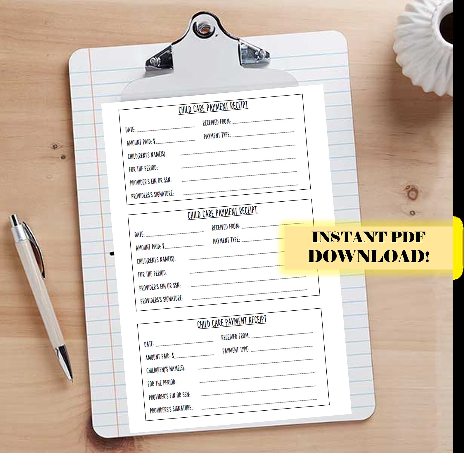 Daycare Child Care Nursery Payment Receipt Digital Download PDF Etsy