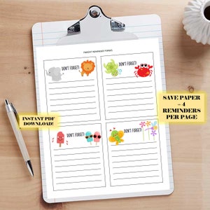 Daycare Nursery Parent Reminder Slips Digital Download PDF