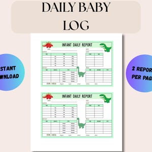 Daycare Paperwork, Baby Daily Log, Babysitter Report, Childcare Log, Daily Report, Nanny Report, Instant PDF Download - Cute Dinosaur Theme!