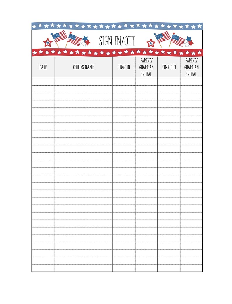Daycare Paperwork, Daycare Forms, Childcare Sign In, Childcare Sign Out ...