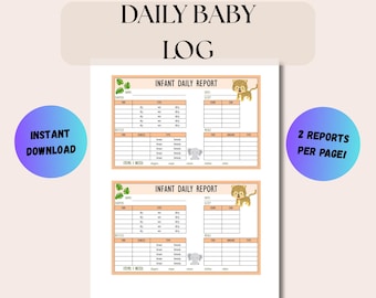 Safari Baby Daily Log, Childcare Report (Instant PDF Download)