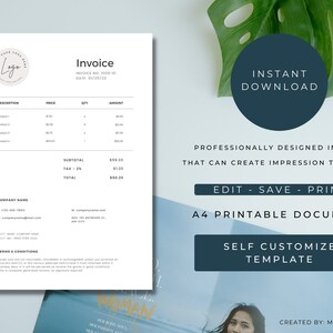 Invoice Template Canva | Editable Invoice Template | Canva Template | Printable | A4 | US Letter | Modern | Minimalism | Small Business