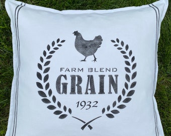 Grain Sack Pillow Cover, Farmhouse Pillow, 20x20 inches, Grainsack Pillow, Rustic Chic Pillow, Country Chic Home Décor, Cotton Pillow Cover