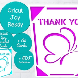 Carte de remerciement Cricut Joy Butterfly avec SVG pop-up en option | Téléchargement instantané du fichier | Format de carte standard + format métrique A6 inc.