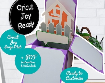 Cartão de caixa pop-up Cricut Joy Home SVG | Façanha. Etiqueta, casa e cerca personalizáveis | Arquivo de download instantâneo | Cricut Alegria Pronto | Requisito de tapete grande.