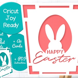 Cricut Joy Frohe Ostern Karte SVG Sofort Download | Feat. Osterhase, Frohe Ostern und Eckige Einsatzecken | Größen R20/ A2 + Metrisch A6