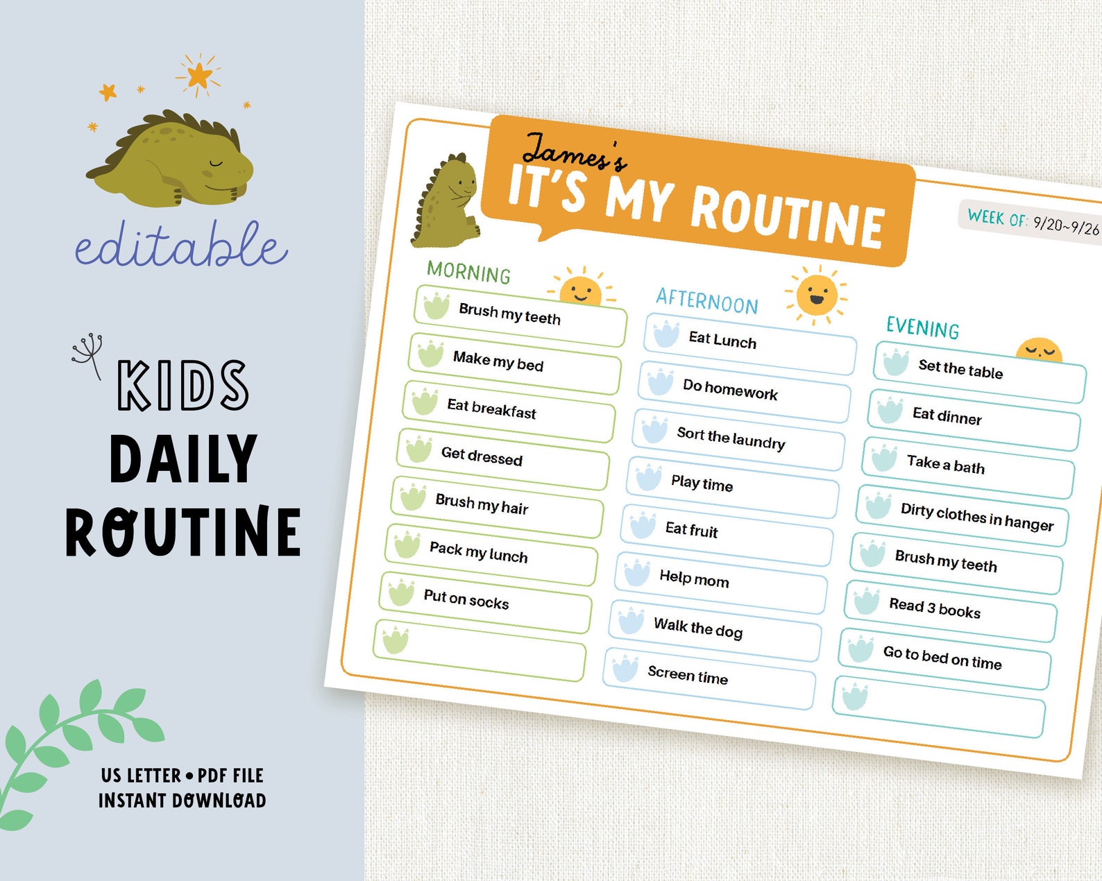 Daily Routine Chart for Kids - Daily Checklist - Kids Responsibility ...