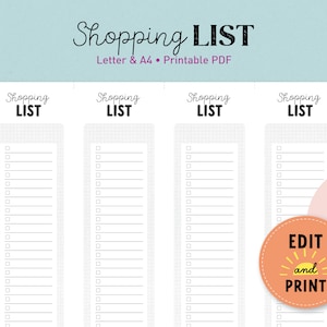 Einkaufsliste Druckbar - Einkaufsliste Vorlage - Einkaufsliste bearbeitbar - Digitaler Download Einkaufsliste - Shop Liste - Meine Einkaufsliste