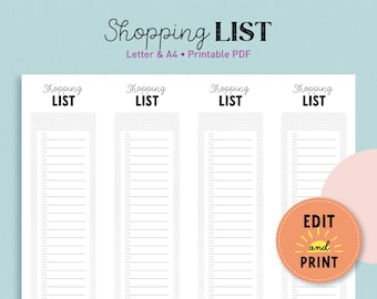 Shopping List Printable - Grocery List template - Shopping List Editable - Digital Download Shopping List - Store List - My Shopping List