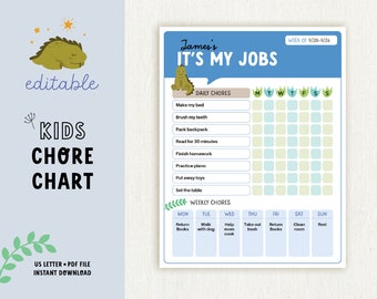 Chore Chart for Kids - Weekly Daily Chore Chart - Responsibilities Checklist - Daily To Do List - Reward Chart - Editable Daily Routine PDF