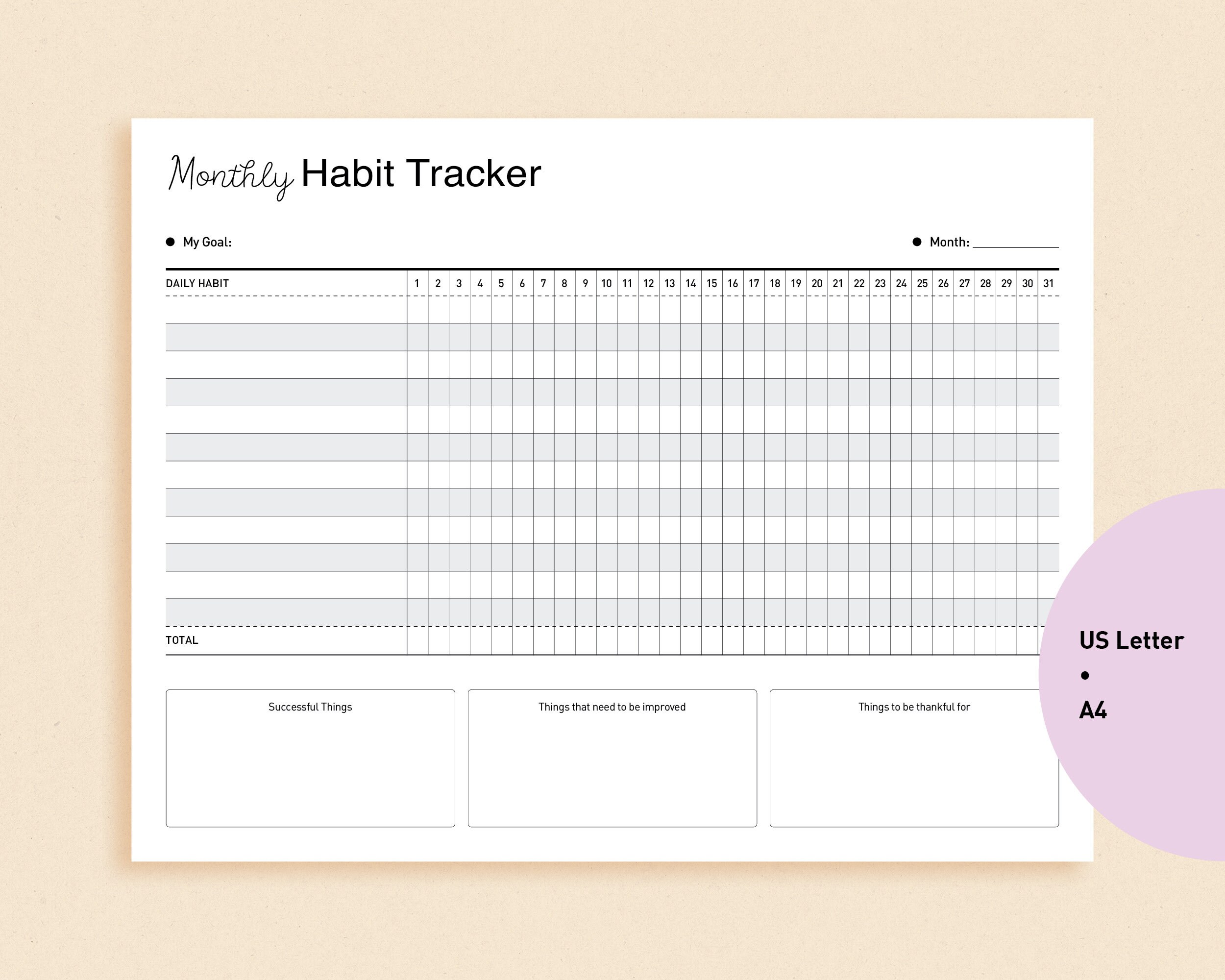 Monthly Habit Tracker - Printable Goal Tracker - Simple Habit Planner ...