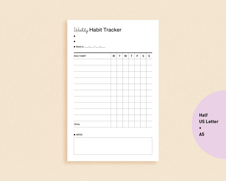Weekly Habit Tracker - Printable Goal Tracker - Simple Habit Planner ...