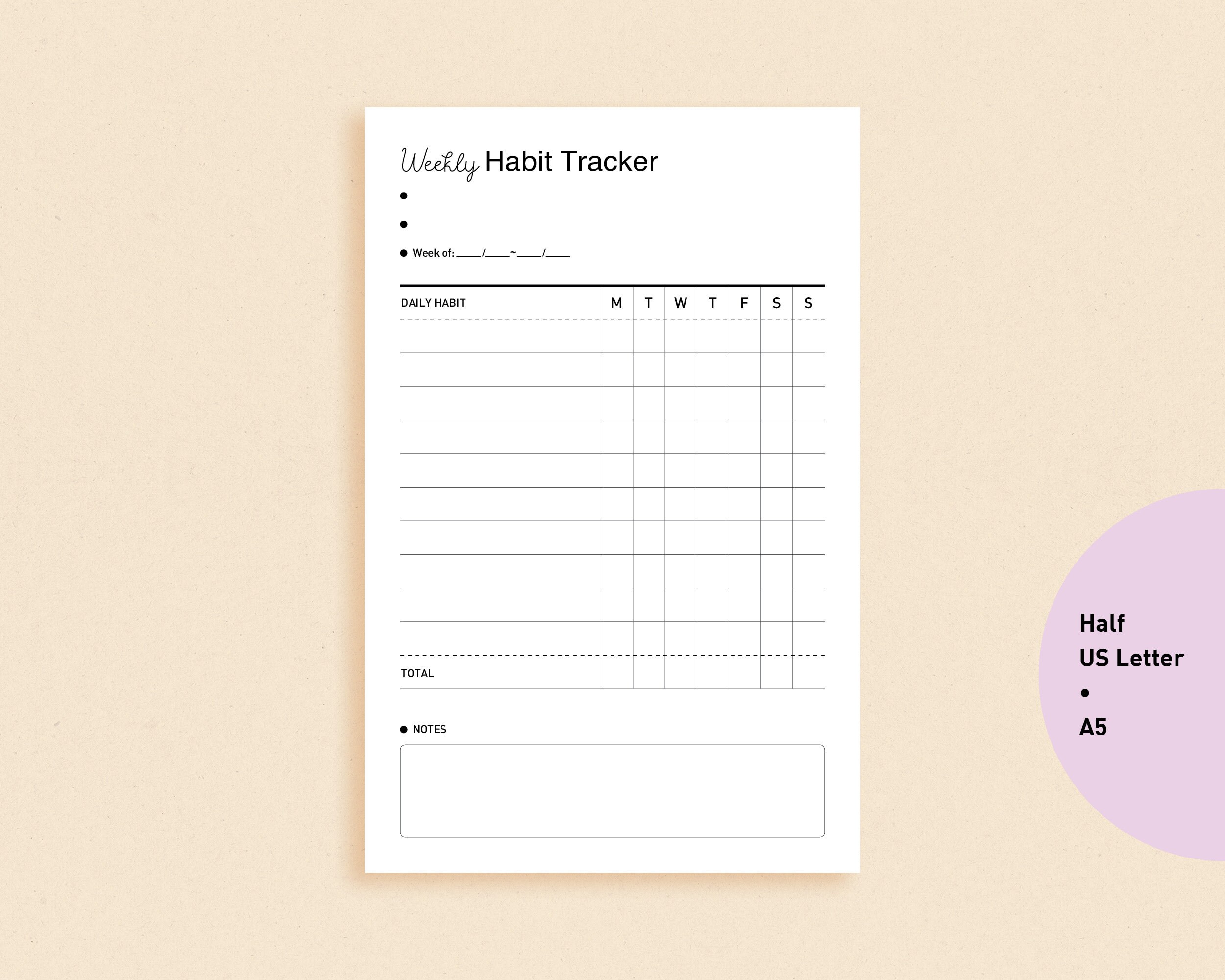 Weekly Habit Tracker - Printable Goal Tracker - Simple Habit Planner ...