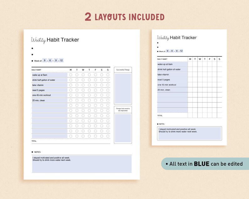 Weekly Habit Tracker - Printable Goal Tracker - Simple Habit Planner ...