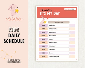 Daily Schedule for Kids - Daily Routine Chart - Homeschool Schedule - Toddler Schedule - Daily To Do List Printable - Editable Schedule