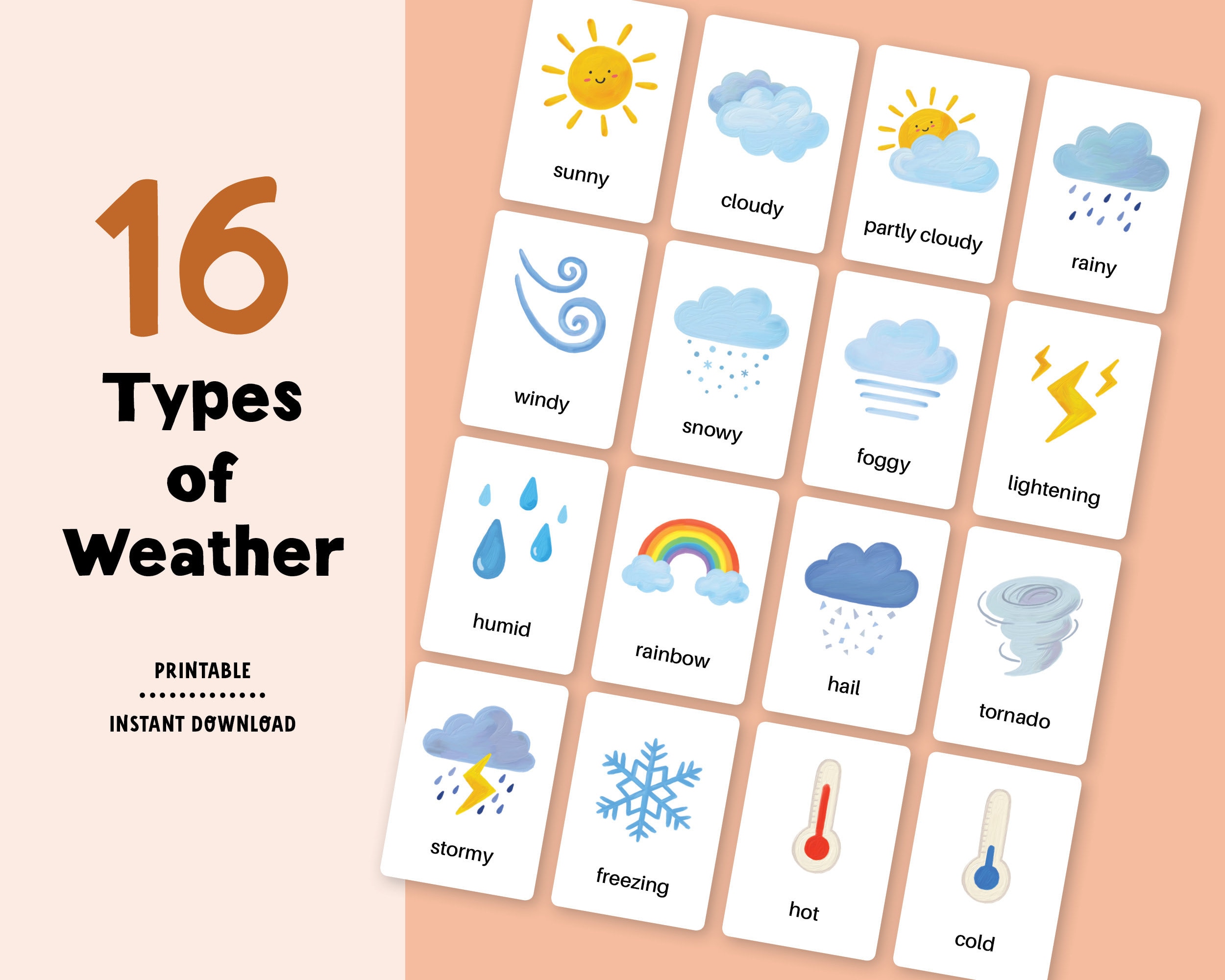 Weather Flashcards - Printable Kids Weather Activity - Montessori 3 ...