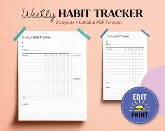 Weekly Habit Tracker - Printable Goal Tracker - Simple Habit Planner -  Weekly Routine - Planner Insert - PDF - Instant download