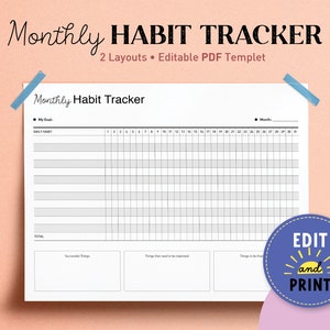 Monthly Habit Tracker - Printable Goal Tracker - Simple Habit Planner -  Monthly Routine - Printable PDF - Instant download