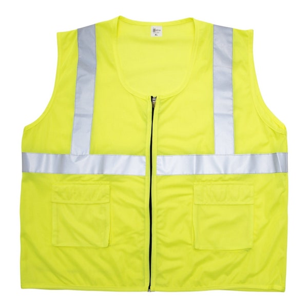 M Safety Gear 2 Pocket High Visibility Multipurpose Zipper Safety Vest- Lime/Orange