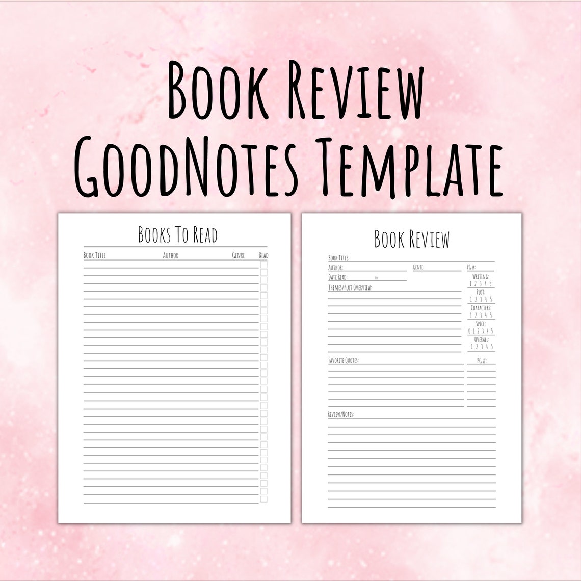 Book Review and Book List Goodnotes Template, Instant Download PDF File Book Review and Book List Goodnotes Template, Instant Download PDF File