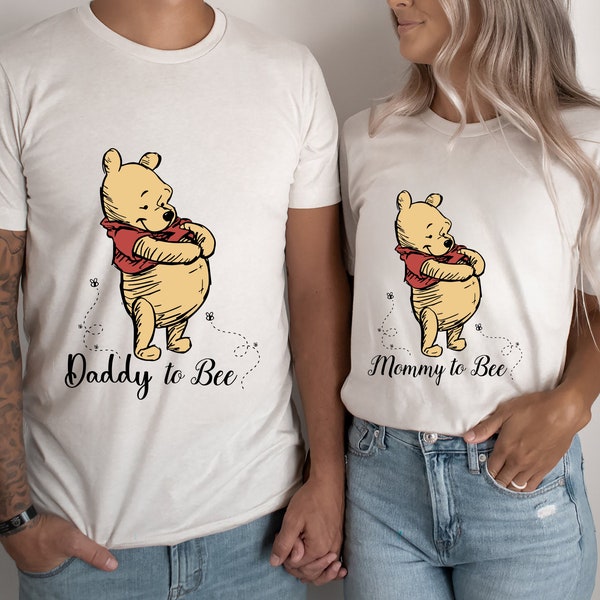 Chemise de grossesse Winnie l'ourson, chemise maman et abeille Disney, chemise papa l'ourson et abeille, chemise de maternité Disneyland, chemise de grossesse Disneyworld