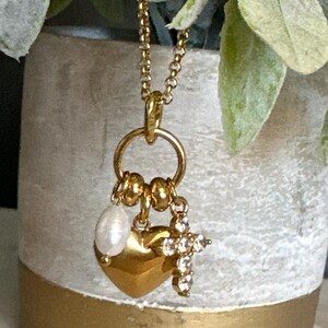Heart Cross Charm Necklace Set, Stainless Steel Stacking Chains