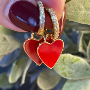 Red Heart Huggie Earrings.  Valentine’s Day earrings
