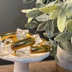 Chunky, Funky Acrylic Bead Bracelets.  Includes both gold and crystal acrylic bead bracelets.
