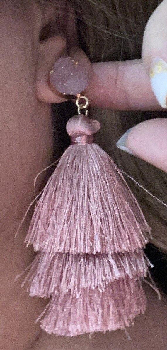 Orecchini Lunghi Con Nappe In Seta E Pietra Druzy, Multistrato Colorato, Pendenti A Goccia Boho, 14 Colori, Regalo Donna
