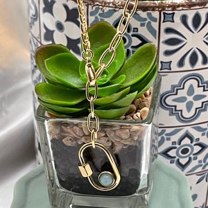Paper clip choker necklace with turquoise stone. Boho necklace
