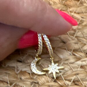 Gold moon and star Huggie Earrings