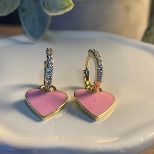Pink Heart Huggie Earrings.  Valentine’s Day earrings