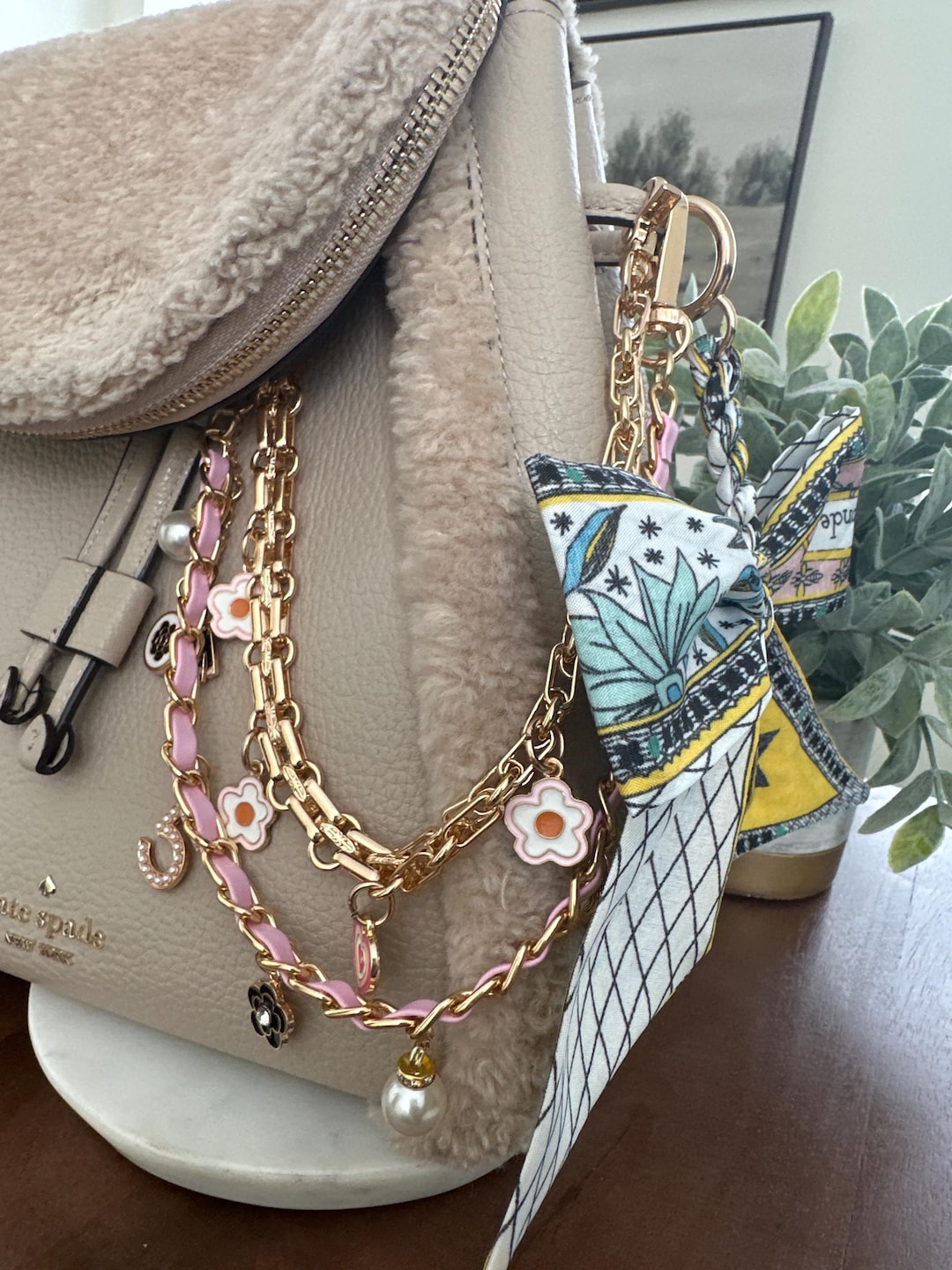 Purse Charm, Flower & Braided Chain, Bag Accessory - Etsy