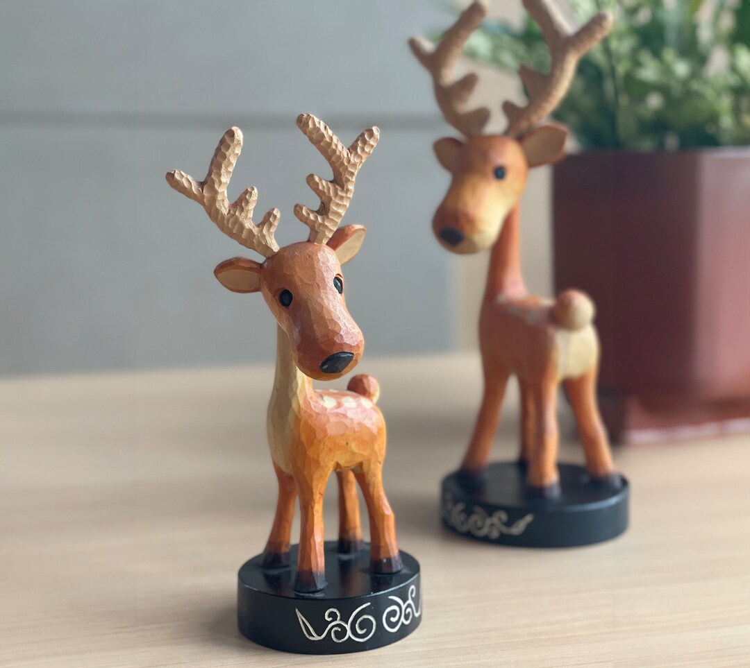 Wood Carved Handmade Wooden Deer Wood Carved Deer Wooden Etsy