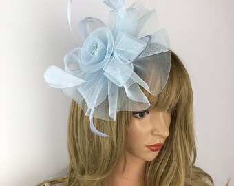 Pale Blue Fascinator on Headband And Clip Light Blue Fascinator Ascot Races Hatinator Occasion Hat Mother of the Bride Groom