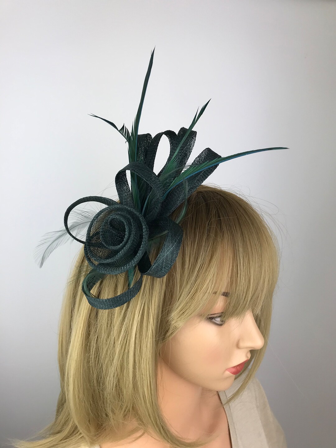 Dark Green Fascinator on Headband and Clip Green Wedding Fascinator