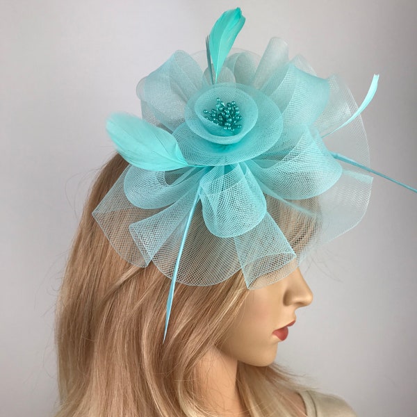 Mint Fascinator Aqua Wedding Fascinator Headband Clip Mother of the Bride Ladies Day at the Races Races Ascot Occasion Hat Tea Party