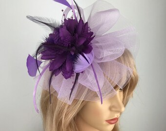 Lilac and Purple Wedding Fascinator Headband and Clip Hat Mother of the Bride Groom Ascot Races Ladies Day Formal Occasion Hat Event