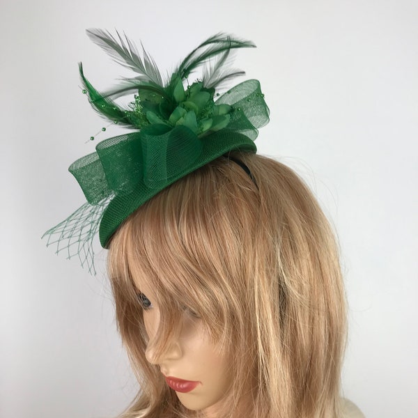 Green Fascinator Bottle Green Emerald Green Forest Green Wedding Mother Of The Bride Bridesmaid Ascot Races On Clip And Headband Hatinator