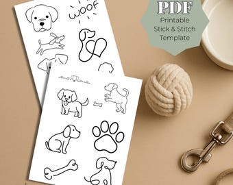 Dogs Stick and Stitch PDF Template, Cute Kids Hand Embroidery Patterns, Printable Dogs Designs, DIY Clothes Embroidery Download