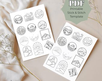 Mountain Landscape Stick and Stitch PDF Template, Nature Hand Embroidery Patterns, Printable Minimalist Mountain Designs, Outdoor Stitch Art