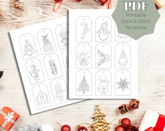 Holiday Gift Tag Stick and Stitch PDF Template, Christmas Hand Embroidery Patterns, Printable Holiday Tag Designs, DIY Embroidered Gift Tags