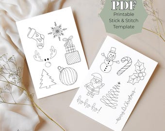 Christmas Stick and Stitch PDF Template, Holiday Hand Embroidery Patterns, Printable Christmas Embroidery Designs, DIY Ornament Stitch Guide