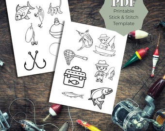 Fishing Stick and Stitch PDF Template, Beginner Hand Embroidery Patterns, Printable Fishing Designs, Easy Calm Stitch Download, Outdoors