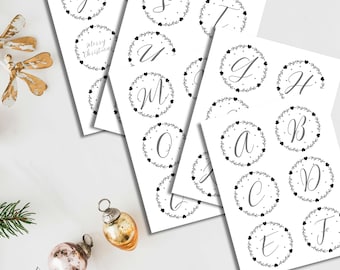 Christmas Monogram Stick & Stitch PDF Template, Holiday Hand Embroidery Alphabet Patterns, Printable Initial Ornaments,DIY Embroidery Design