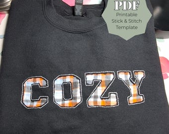 Cozy Sweatshirt Reverse Appliqué Stick and Stitch Pattern PDF, Hand Embroidery Template for Sweatshirts, Printable DIY Design for Beginners