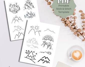 Simple Mountain Stick and Stitch PDF Template, Beginner Hand Embroidery Patterns, Printable Minimal Mountain Designs, Easy Calm Stitch